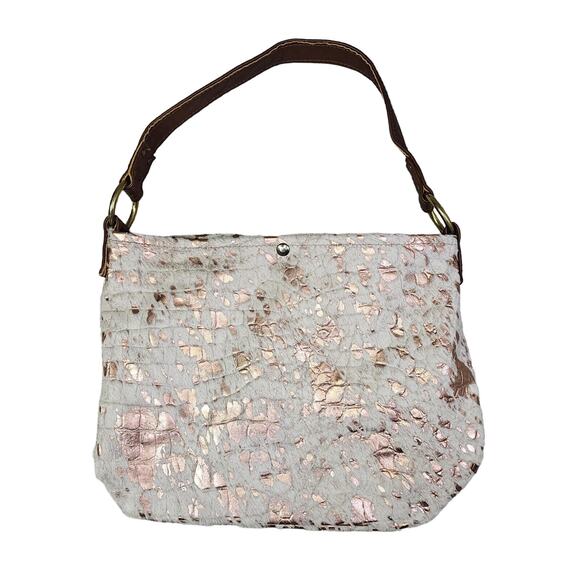 Wild Goose Cowhide Leather Shoulder Bag Purse White Rose Gold Speckled Cowgirl - Picture 10 of 11